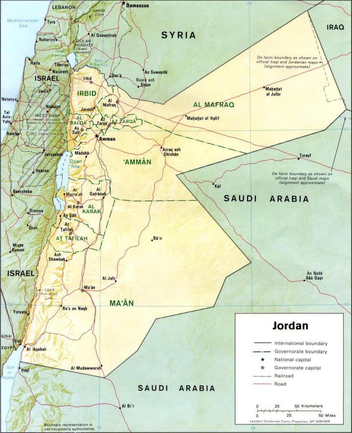 մանրամասն քարտեզը Հորդանանում